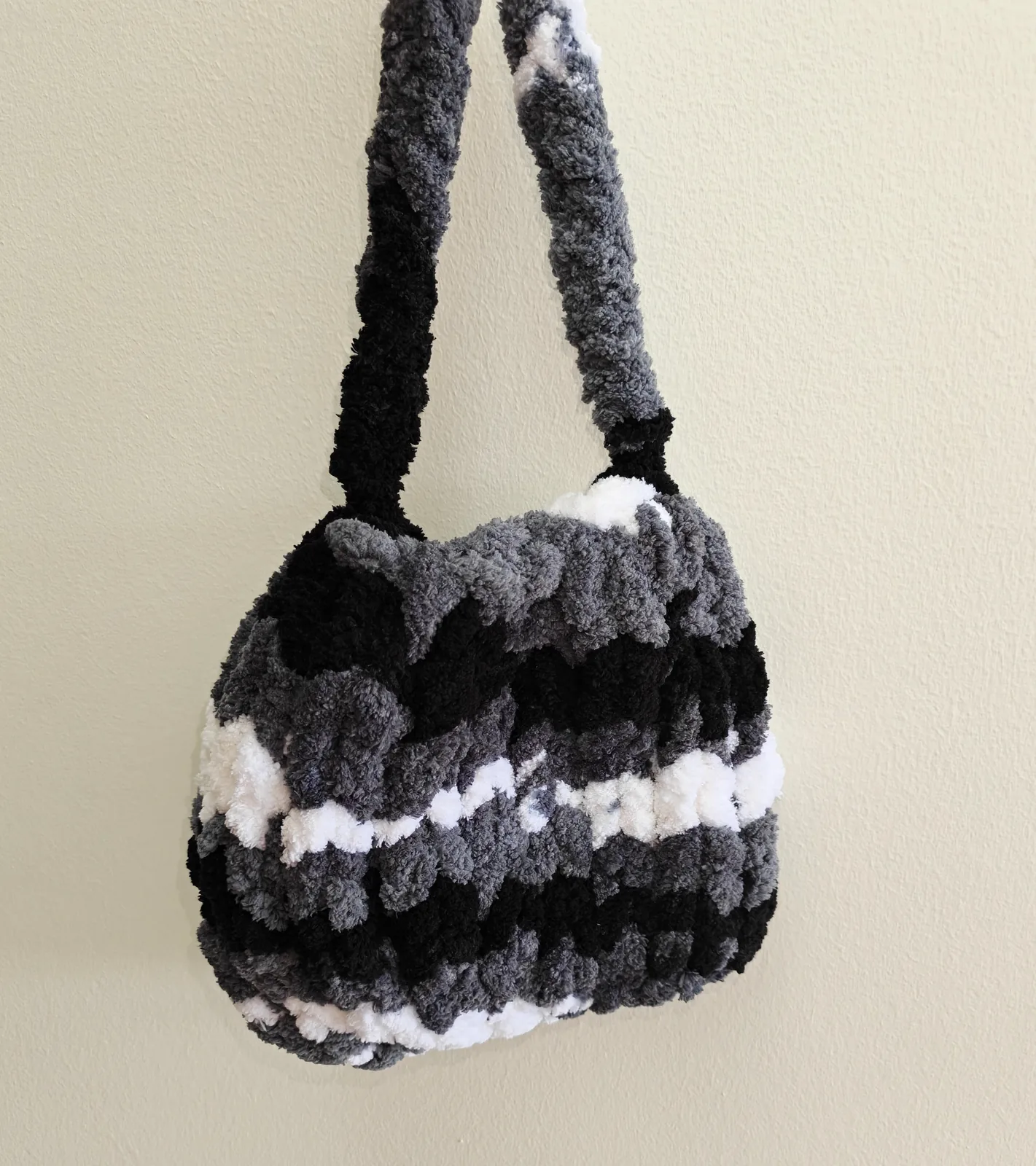 Smoked Truffle chunky knit bag, handmade in Singapore by JustCraftz