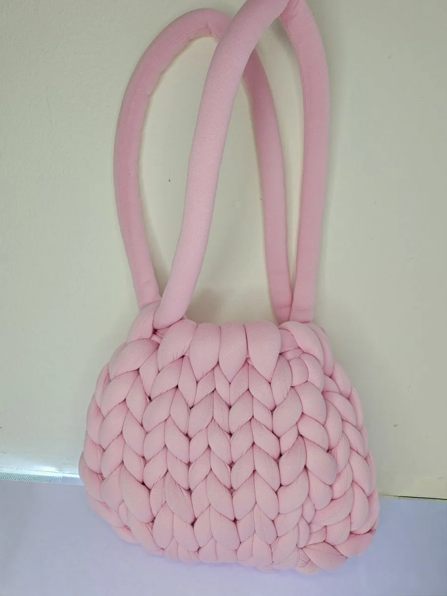 Bubblegum Pink chunky knit bag, handmade in Singapore by JustCraftz