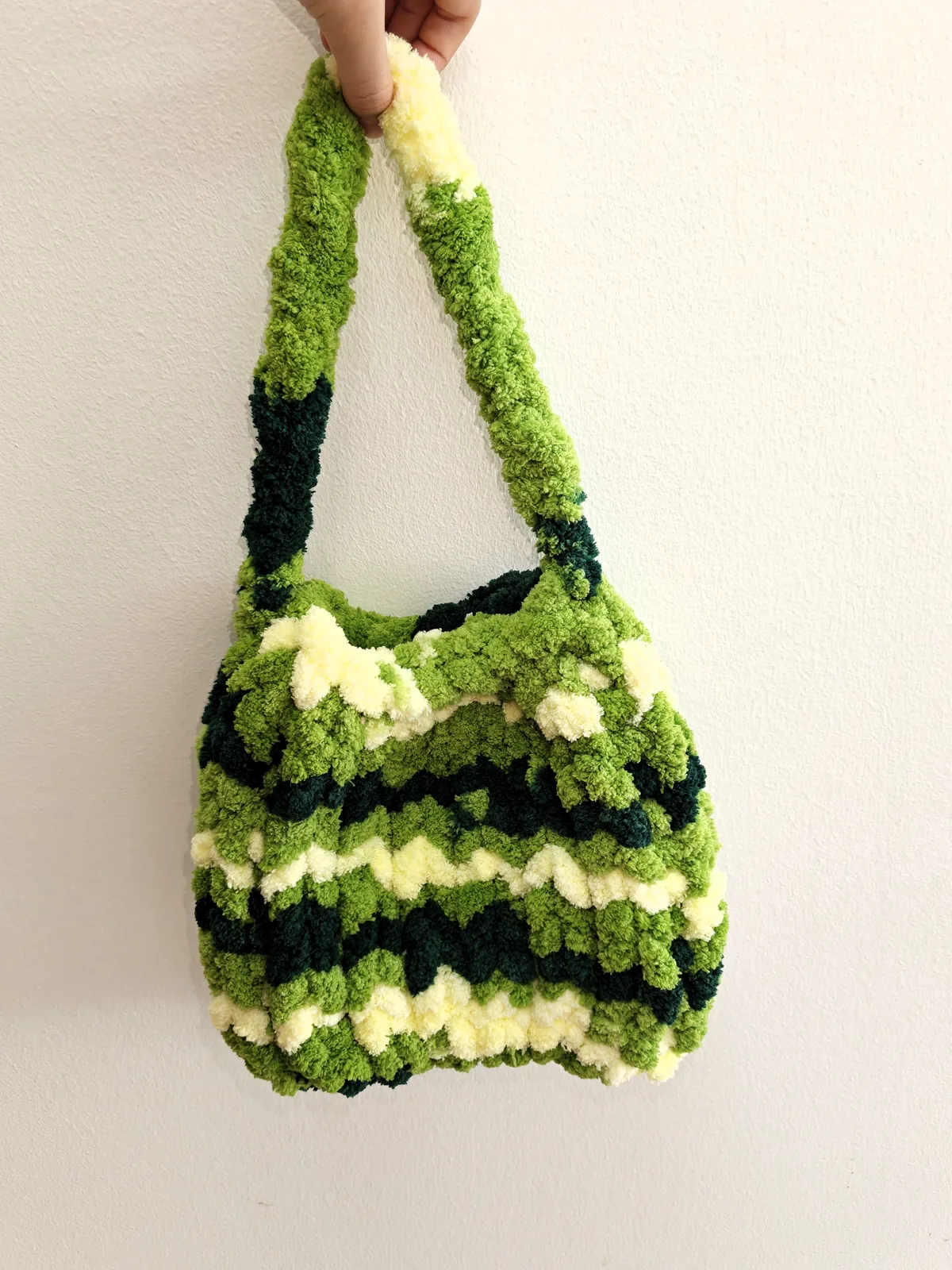 Pistachio Swirl chunky knit bag, handmade in Singapore by JustCraftz