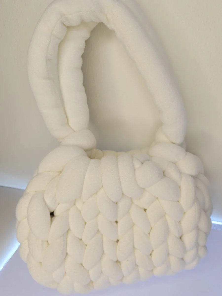 Winter White chunky knit bag, handmade in Singapore by JustCraftz