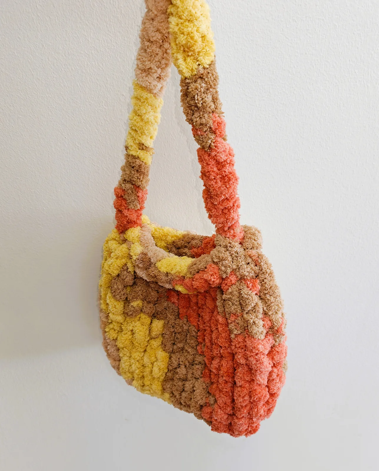 Burnt Caramel chunky knit bag, handmade in Singapore by JustCraftz