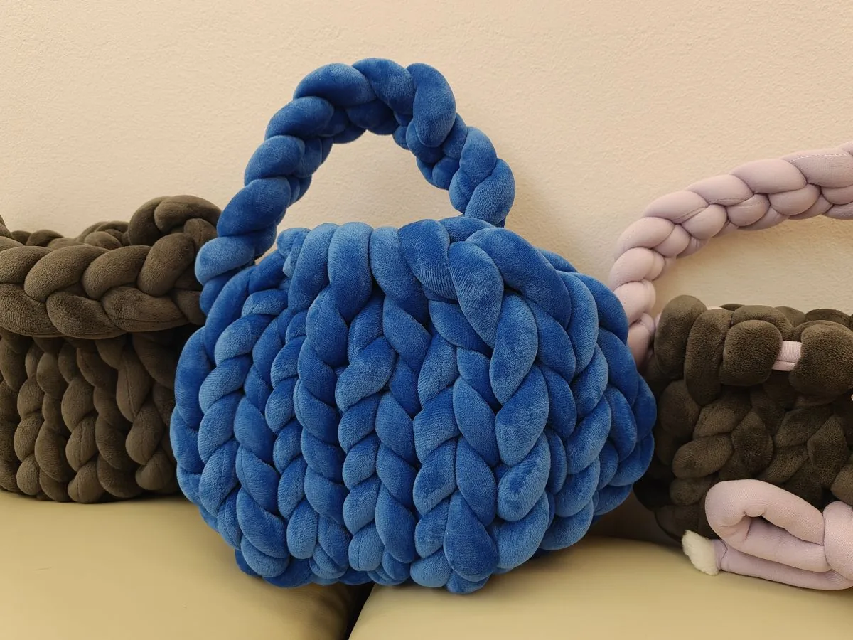 Royal Blue chunky knit bag, handmade in Singapore by JustCraftz