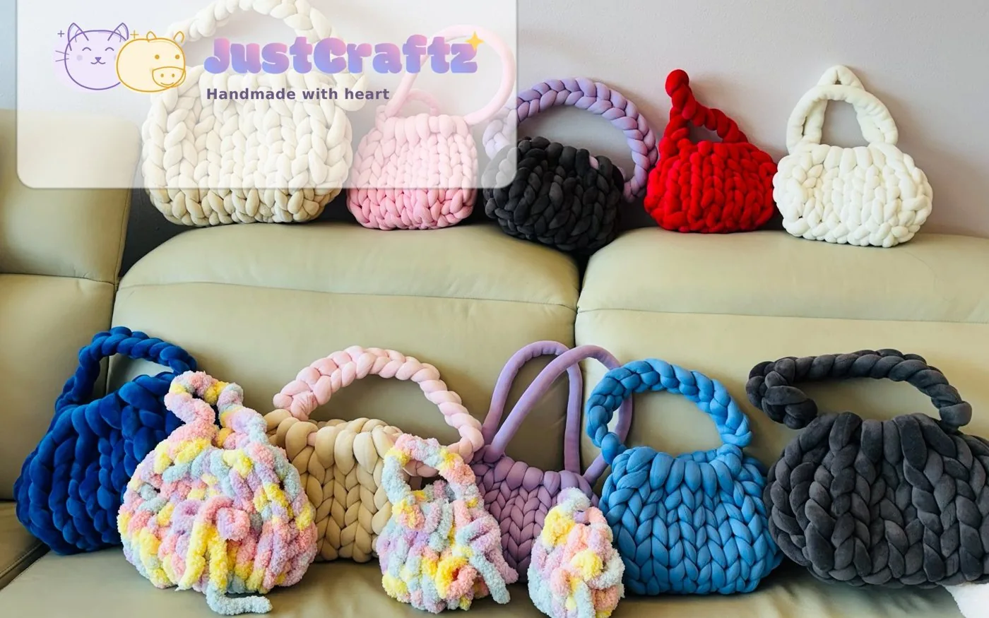 JustCraftz collection banner showing the full range of bags